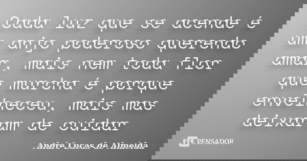 Cada luz que se acende é um anjo poderoso querendo amar, mais nem toda flor que murcha é porque envelheceu, mais mas deixaram de cuidar... Frase de Andre Lucas de Almeida.