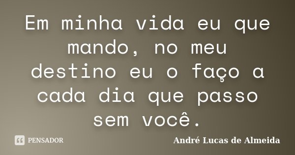 Em minha vida eu que mando, no meu destino eu o faço a cada dia que passo sem você.... Frase de Andre Lucas de Almeida.