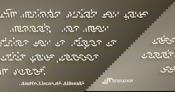 Em minha vida eu que mando, no meu destino eu o faço a cada dia que passo sem você.... Frase de Andre Lucas de Almeida.
