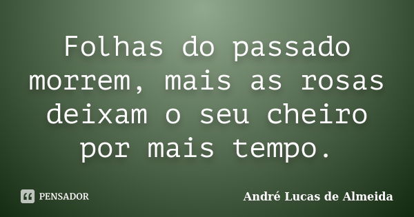 Folhas do passado morrem, mais as rosas deixam o seu cheiro por mais tempo.... Frase de Andre Lucas de Almeida.