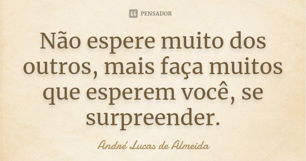 Não espere muito dos outros, mais faça muitos que esperem você, se surpreender.... Frase de André Lucas de Almeida.
