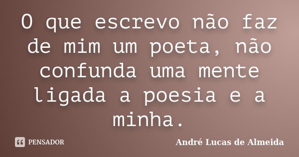 O que escrevo não faz de mim um poeta, não confunda uma mente ligada a poesia e a minha.... Frase de Andre Lucas de Almeida.