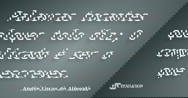 Palavras tocantes qualquer tolo diz; O complicado é ser o que escreves.... Frase de André Lucas de Almeida.