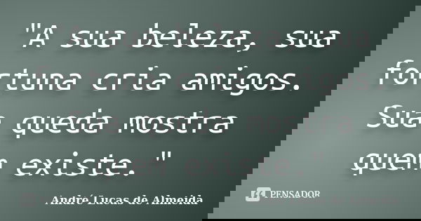 "A sua beleza, sua fortuna cria amigos. Sua queda mostra quem existe."... Frase de Andre Lucas de Almeida.