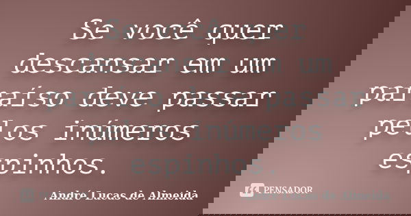 Se você quer descansar em um paraíso deve passar pelos inúmeros espinhos.... Frase de André Lucas de Almeida.