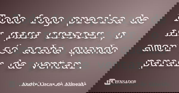 Todo fogo precisa de ar para crescer, o amor só acaba quando parar de ventar.... Frase de André Lucas de Almeida.