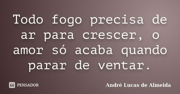 Todo fogo precisa de ar para crescer, o amor só acaba quando parar de ventar.... Frase de André Lucas de Almeida.