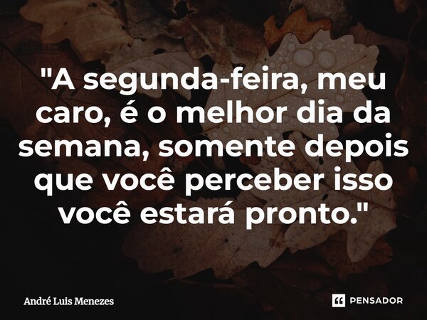 "⁠A segunda-feira, meu caro, é o melhor dia da semana, somente depois que você perceber isso você estará pronto."... Frase de André Luis Menezes.