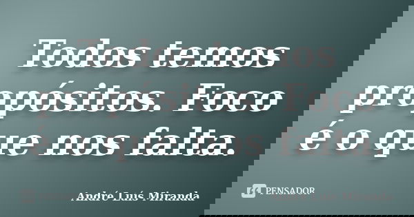 Todos temos propósitos. Foco é o que nos falta.... Frase de André Luís Miranda.