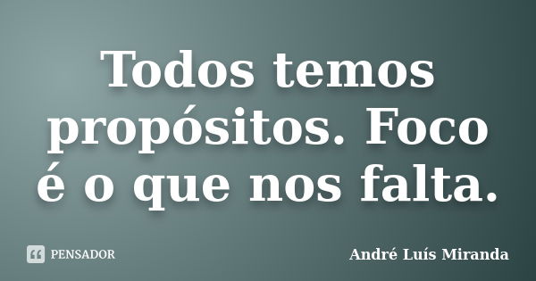 Todos temos propósitos. Foco é o que nos falta.... Frase de André Luís Miranda.