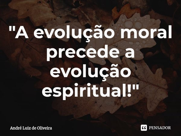 "A evolução moral precede a evolução espiritual!"⁠... Frase de André Luiz de Oliveira.