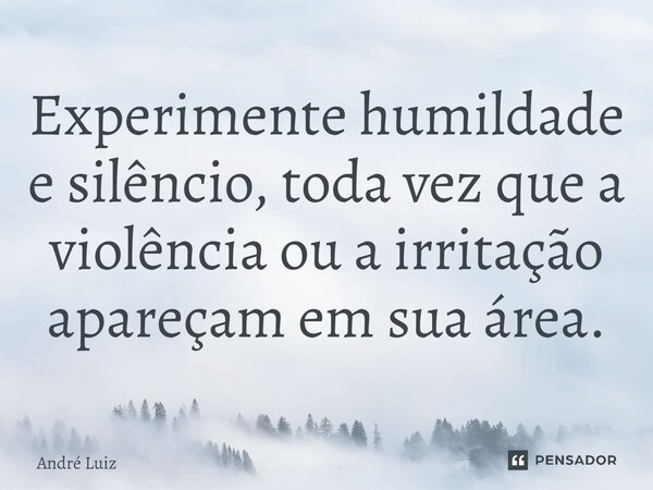 ⁠Experimente humildade e silêncio, toda vez que a violência ou a irritação apareçam em sua área.... Frase de André Luiz.