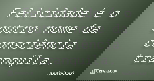 Felicidade é o outro nome da consciência tranquila.... Frase de André Luiz.