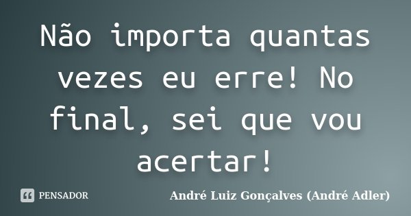 Não importa quantas vezes eu erre! No final, sei que vou acertar!... Frase de André Luiz Gonçalves (André Adler).