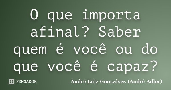 O que importa afinal? Saber quem é você ou do que você é capaz?... Frase de André Luiz Gonçalves (André Adler).