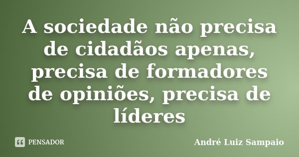 A sociedade não precisa de cidadãos apenas, precisa de formadores de opiniões, precisa de líderes... Frase de André Luiz Sampaio.