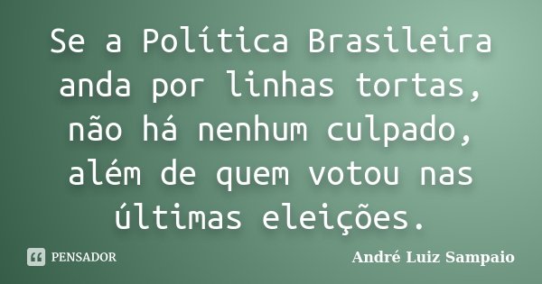 Se a Política Brasileira anda por linhas tortas, não há nenhum culpado, além de quem votou nas últimas eleições.... Frase de André Luiz Sampaio.