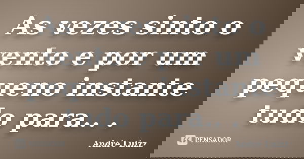 As vezes sinto o vento e por um pequeno instante tudo para.. .... Frase de André Luizz.