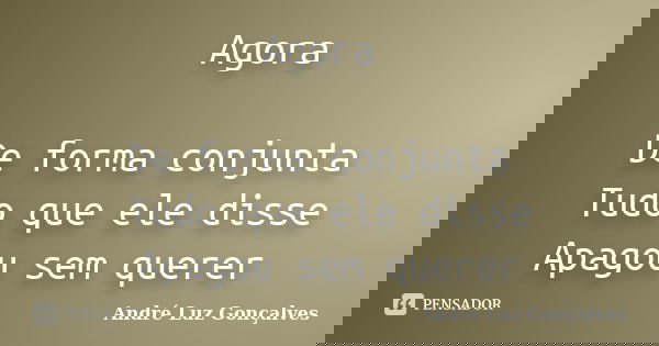 Agora De forma conjunta Tudo que ele disse Apagou sem querer... Frase de André Luz Gonçalves.