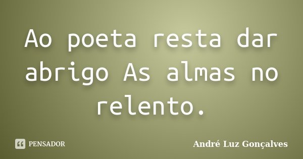 Ao poeta resta dar abrigo As almas no relento.... Frase de André Luz Gonçalves.