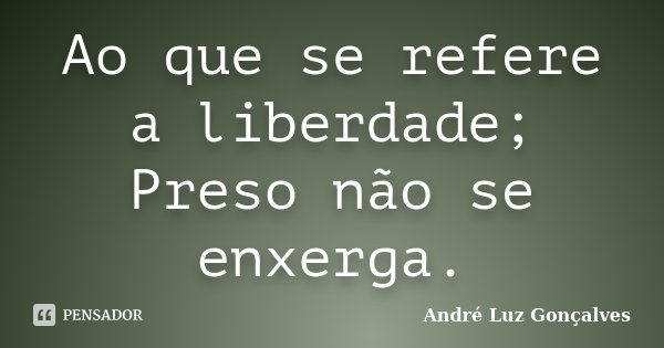Ao que se refere a liberdade; Preso não se enxerga.... Frase de André Luz Gonçalves.