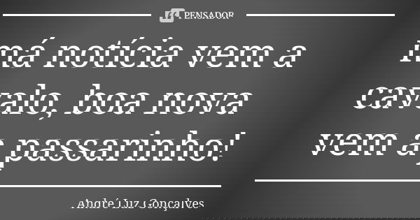 má notícia vem a cavalo, boa nova vem a passarinho!... Frase de André Luz Gonçalves.