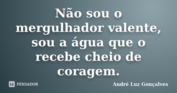 Não sou o mergulhador valente, sou a água que o recebe cheio de coragem.... Frase de André Luz Gonçalves.