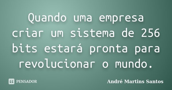 Quando uma empresa criar um sistema de 256 bits estará pronta para revolucionar o mundo.... Frase de André Martins Santos.