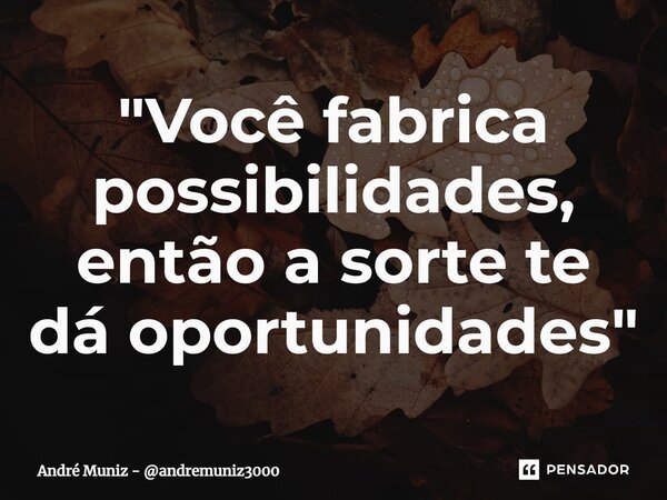 "⁠Você fabrica possibilidades, então a sorte te dá oportunidades"... Frase de André Muniz - andremuniz3000.