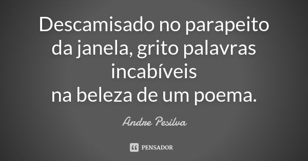 Descamisado no parapeito da janela, grito palavras incabíveis na beleza de um poema.... Frase de Andre Pesilva.