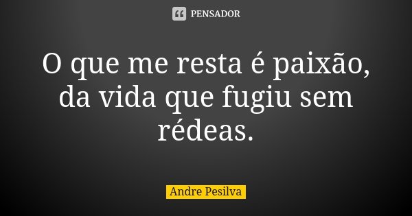 O que me resta é paixão, da vida que fugiu sem rédeas.... Frase de Andre Pesilva.