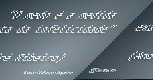 “O medo é a medida exata da infelicidade” (André Ribeiro)... Frase de André Ribeiro Bigster.
