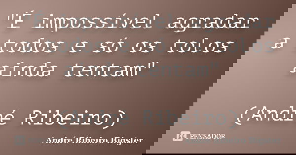 "É impossível agradar a todos e só os tolos ainda tentam" (André Ribeiro)... Frase de André Ribeiro Bigster.