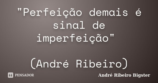 "Perfeição demais é sinal de imperfeição" (André Ribeiro)... Frase de André Ribeiro Bigster.