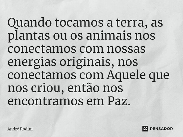 ⁠Quando tocamos a terra, as plantas ou os animais nos conectamos com nossas energias originais, nos conectamos com Aquele que nos criou, então nos encontramos e... Frase de André Rodini.