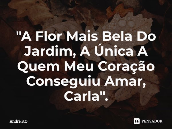 ⁠"A Flor Mais Bela Do Jardim, A Única A Quem Meu Coração Conseguiu Amar, Carla".... Frase de André.S.O.