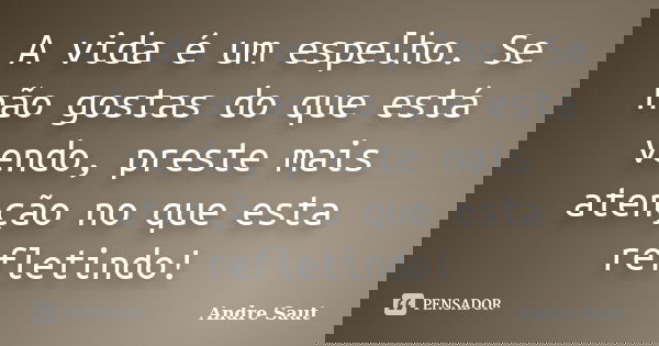 A vida é um espelho. Se não gostas do que está vendo, preste mais atenção no que esta refletindo!... Frase de Andre Saut.