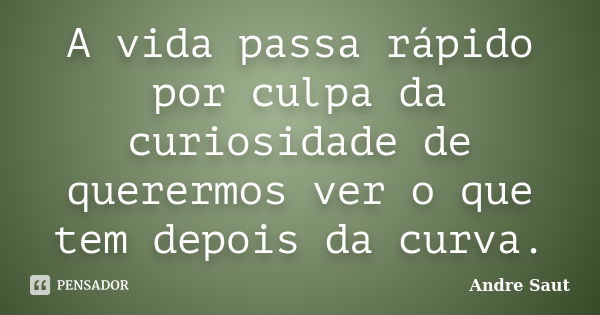 A vida passa rápido por culpa da curiosidade de querermos ver o que tem depois da curva.... Frase de André Saut.