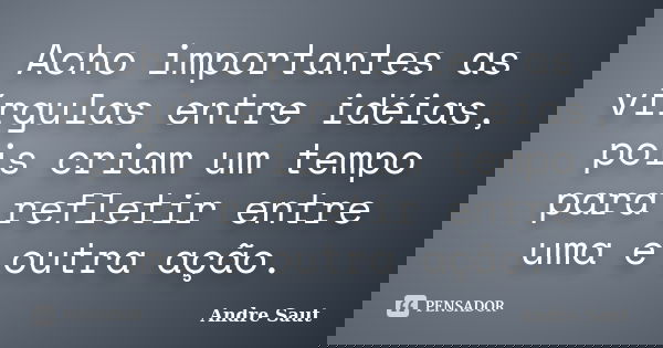 Acho importantes as vírgulas entre idéias, pois criam um tempo para refletir entre uma e outra ação.... Frase de Andre Saut.