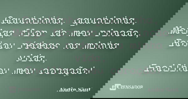 Gauchinha, gauchinha, Meiga flor do meu rincão, Botou rédeas na minha vida, Encilhou meu coração!... Frase de André Saut.