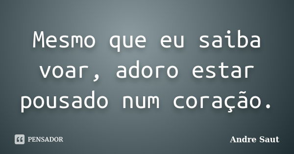 Mesmo que eu saiba voar, adoro estar pousado num coração.... Frase de Andre Saut.