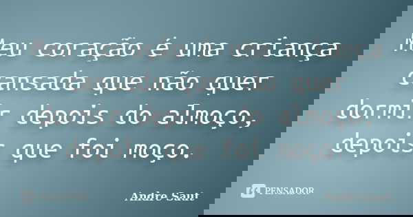 Meu coração é uma criança cansada que não quer dormir depois do almoço, depois que foi moço.... Frase de Andre Saut.