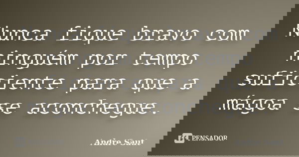 Nunca fique bravo com ninguém por tempo suficiente para que a mágoa se aconchegue.... Frase de Andre Saut.