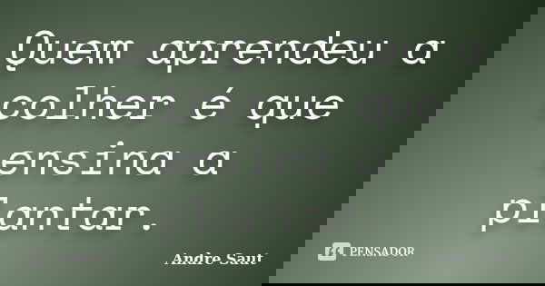 Quem aprendeu a colher é que ensina a plantar.... Frase de Andre Saut.
