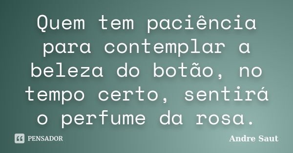 Quem tem paciência para contemplar a beleza do botão, no tempo certo, sentirá o perfume da rosa.... Frase de Andre Saut.