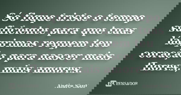 Só fique triste o tempo suficiente para que tuas lágrimas reguem teu coração para nascer mais flores, mais amores.... Frase de André Saut.