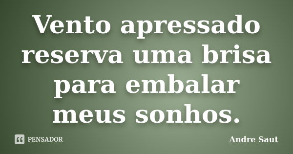 Vento apressado reserva uma brisa para embalar meus sonhos.... Frase de Andre Saut.