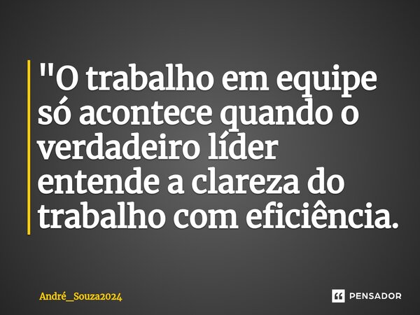 ⁠"O trabalho em equipe só acontece quando o verdadeiro líder entende a clareza do trabalho com eficiência.... Frase de André_Souza2024.