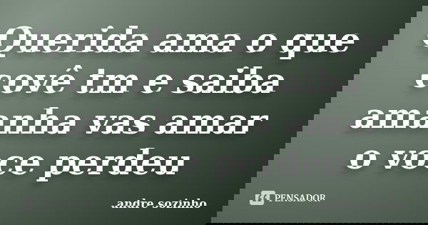 Querida ama o que covê tm e saiba amanha vas amar o voce perdeu... Frase de andre sozinho.