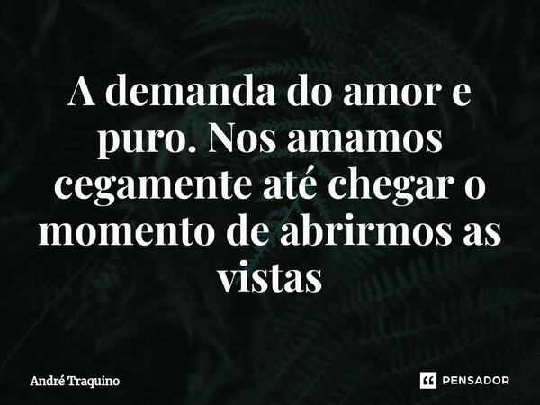 A demanda do amor e puro. Nos amamos cegamente até chegar o momento de abrirmos as vistas⁠... Frase de André Traquino.